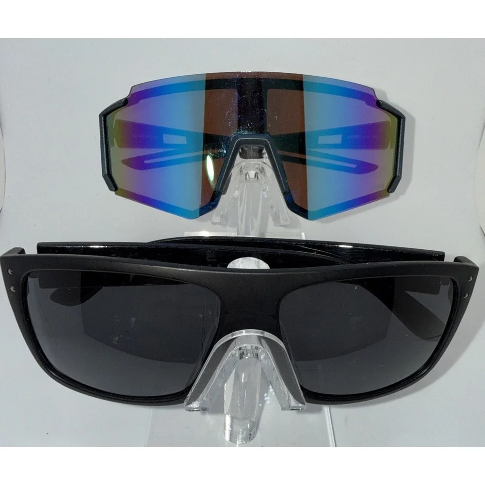 2 pairs of PugsGear Sunglasses-Elite Wrap Mirror Lens & Black Square Black Lens
